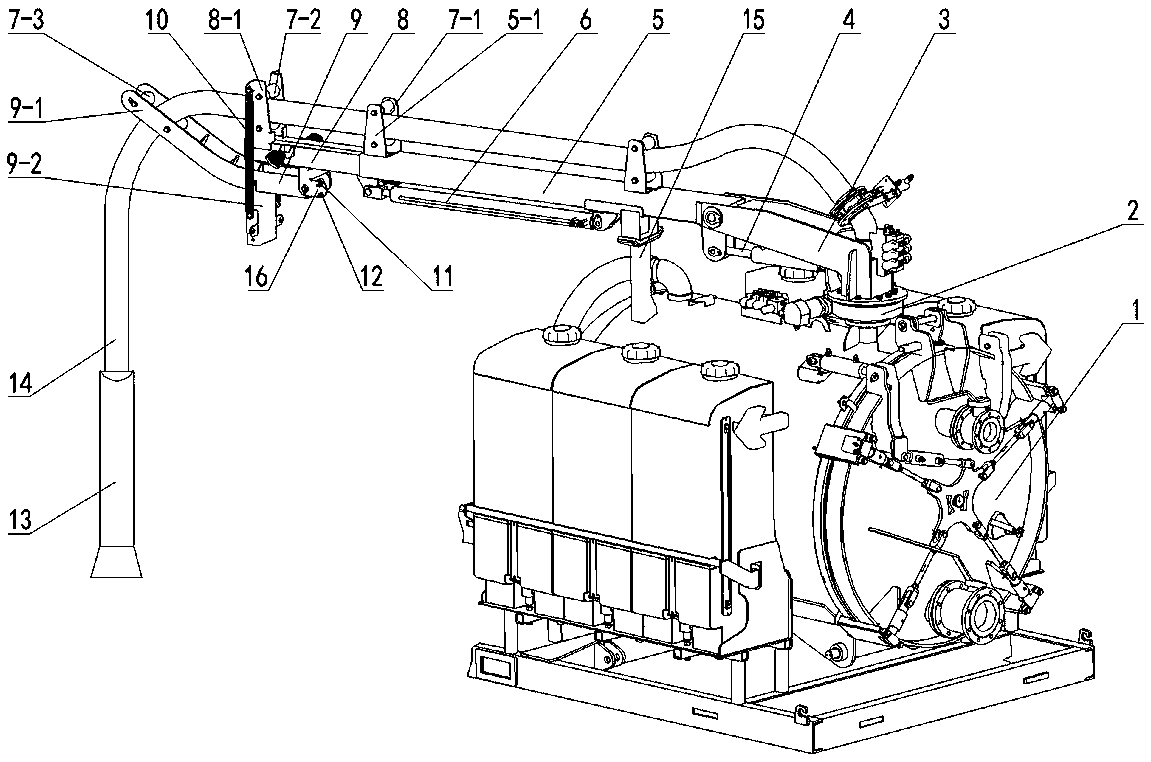 Extension arm mechanism with floating suspension arm of vacuum excavation machine