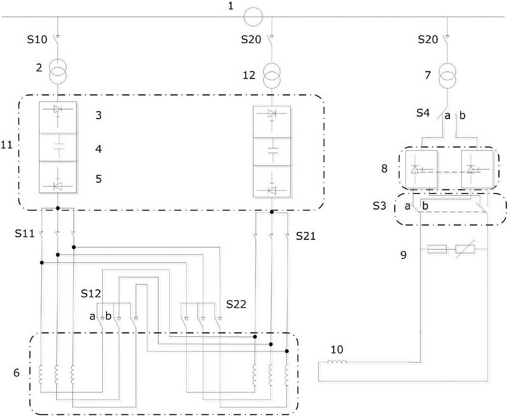 Redundant medium-voltage AC-DC-AC frequency conversion device for double-winding synchronous motor of mine hoist