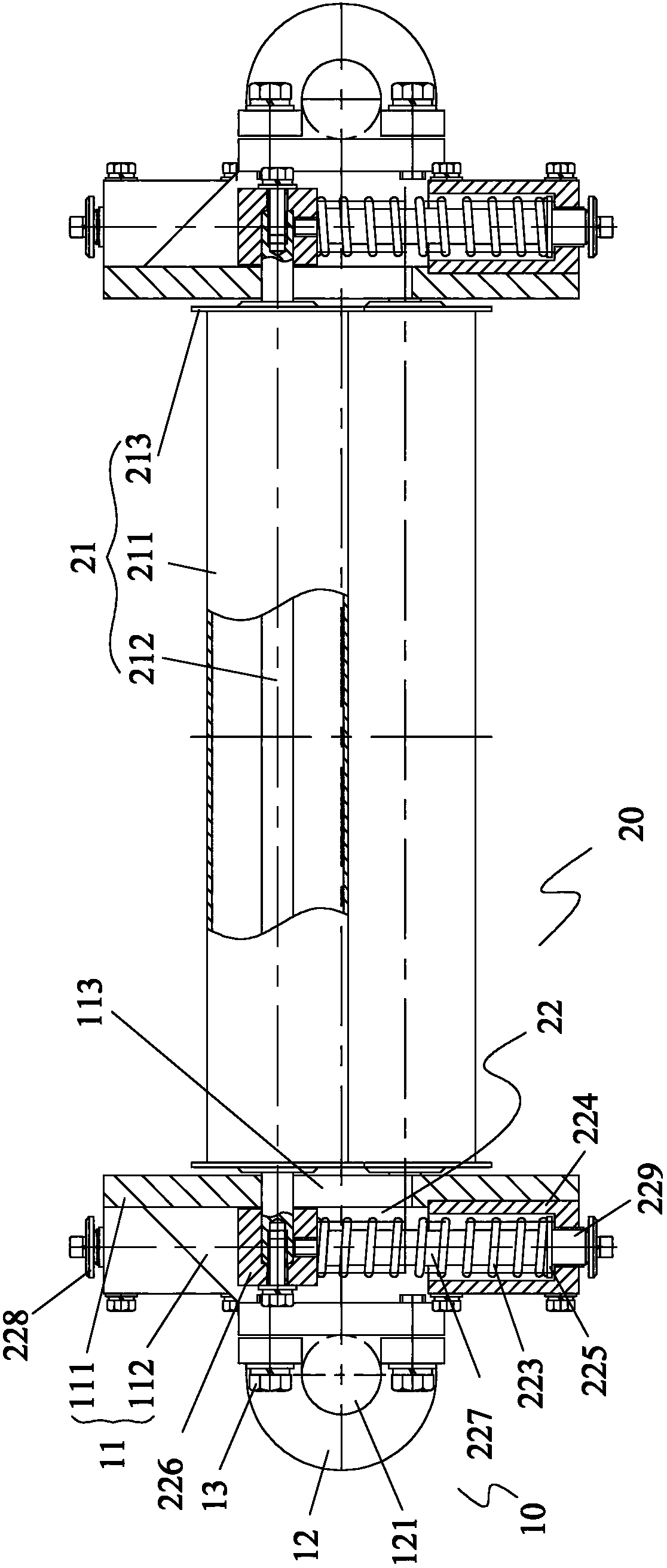 Rope supporting tensioning device and crane with same