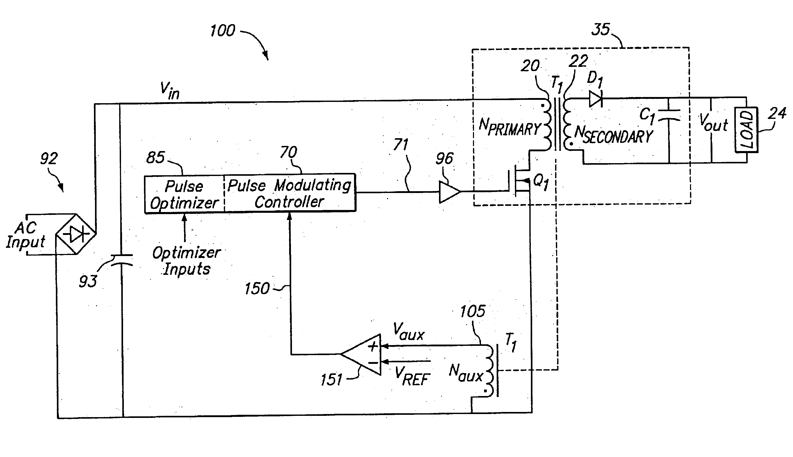 PWM power converter controlled by transistion detection of a comparator error signal