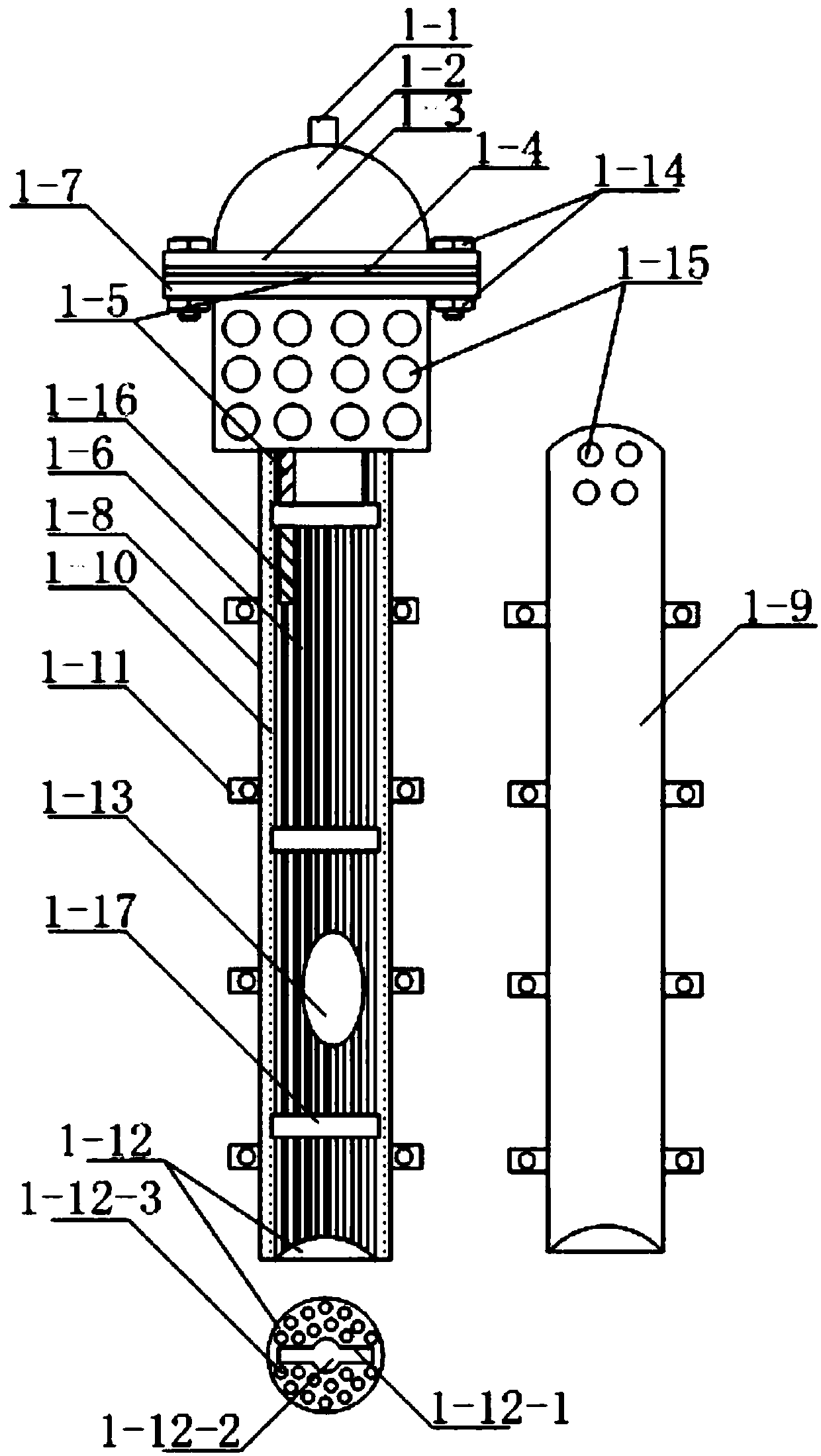 Splitted and equalized combined gas and water forced cross-flow cleaning tubular submerged membrane unit