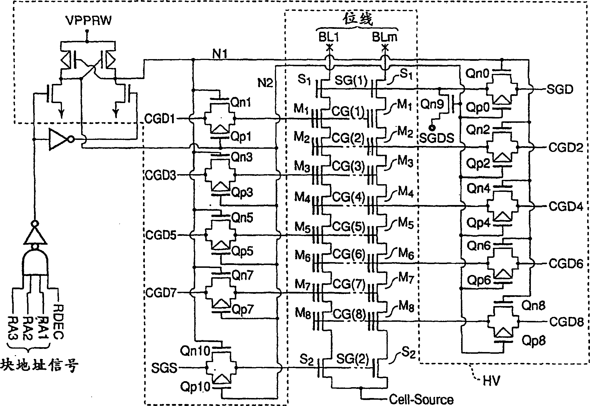 Semiconductor memory device using only single-channel transistor to apply voltage to selected word line