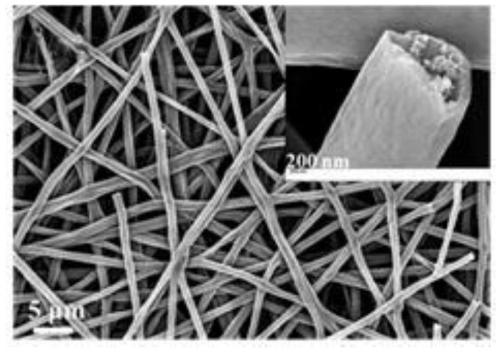 Nanoparticle-filled hollow carbon fiber composite material as well as preparation method and application thereof