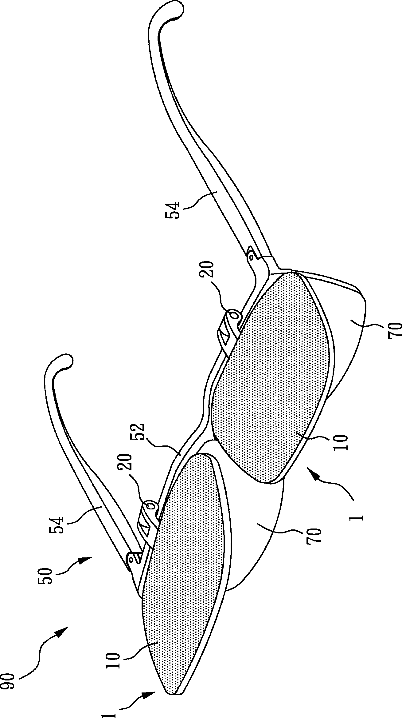 Spectacles with shielding member and shielding member thereof