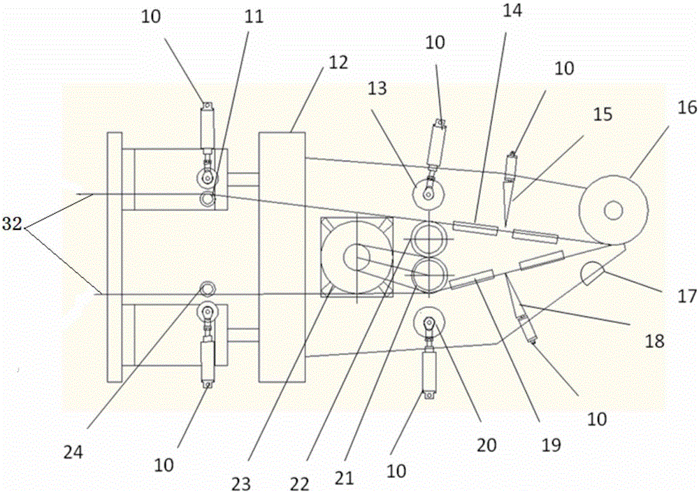 Composite material grid conical shell fiber placing and winding integrated molding device