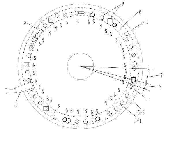 Turntable sensing element with adjustable magnetic fluxes of magnetic blocks and points