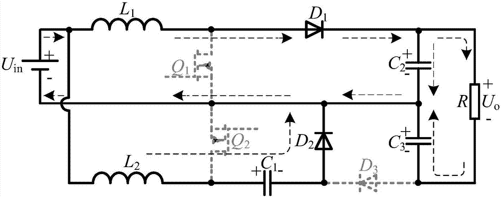 Input-parallel output-series wide-gain boost-type direct-current converter used for fuel cell