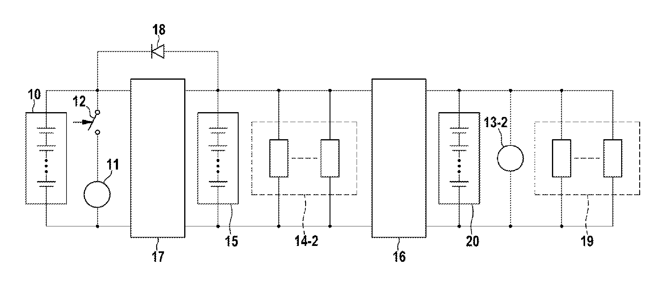 Battery system for micro-hybrid vehicles comprising high-efficiency consumers