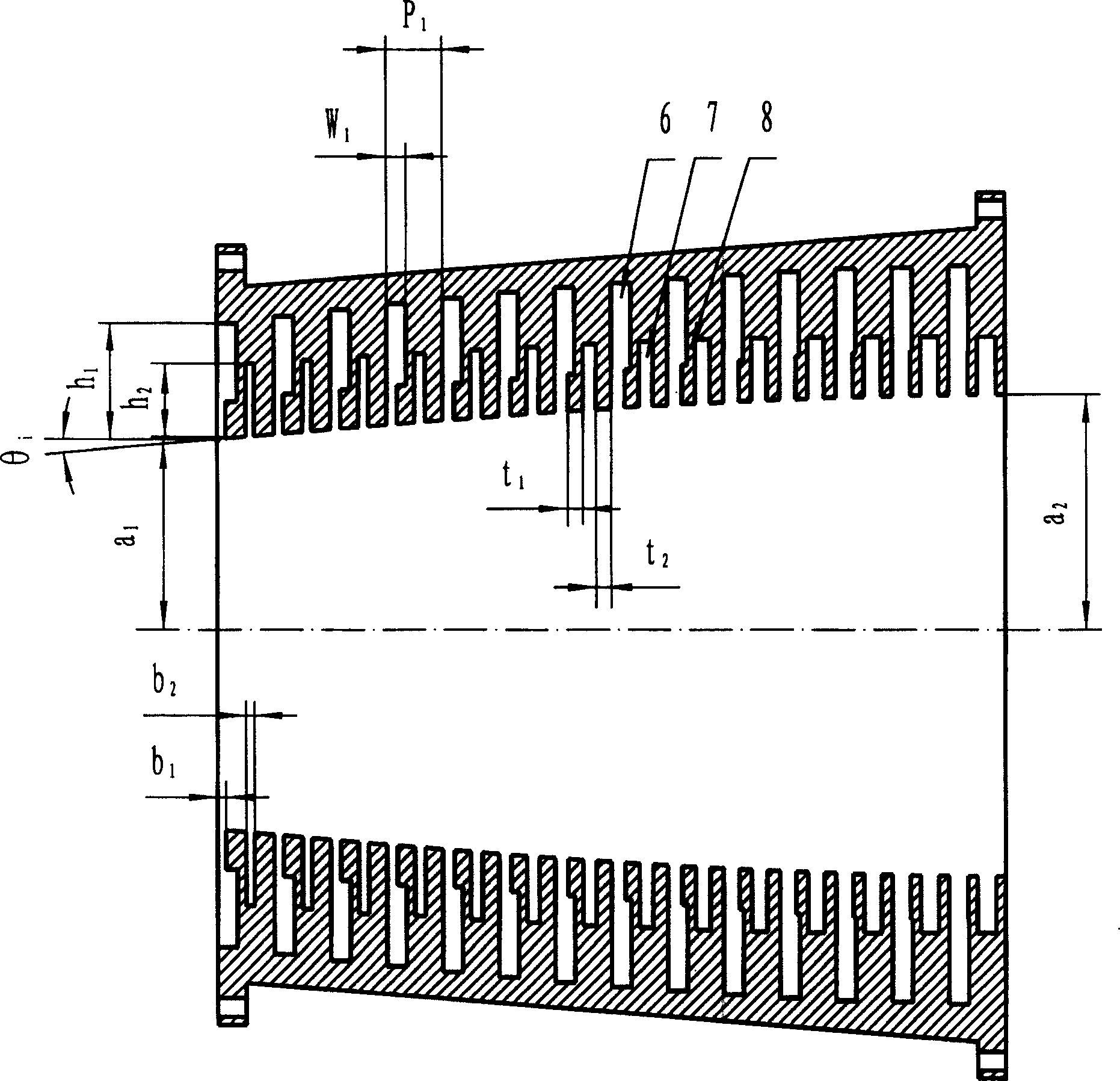 Double-slot double-frequeny-range sheared corrugated horn feed