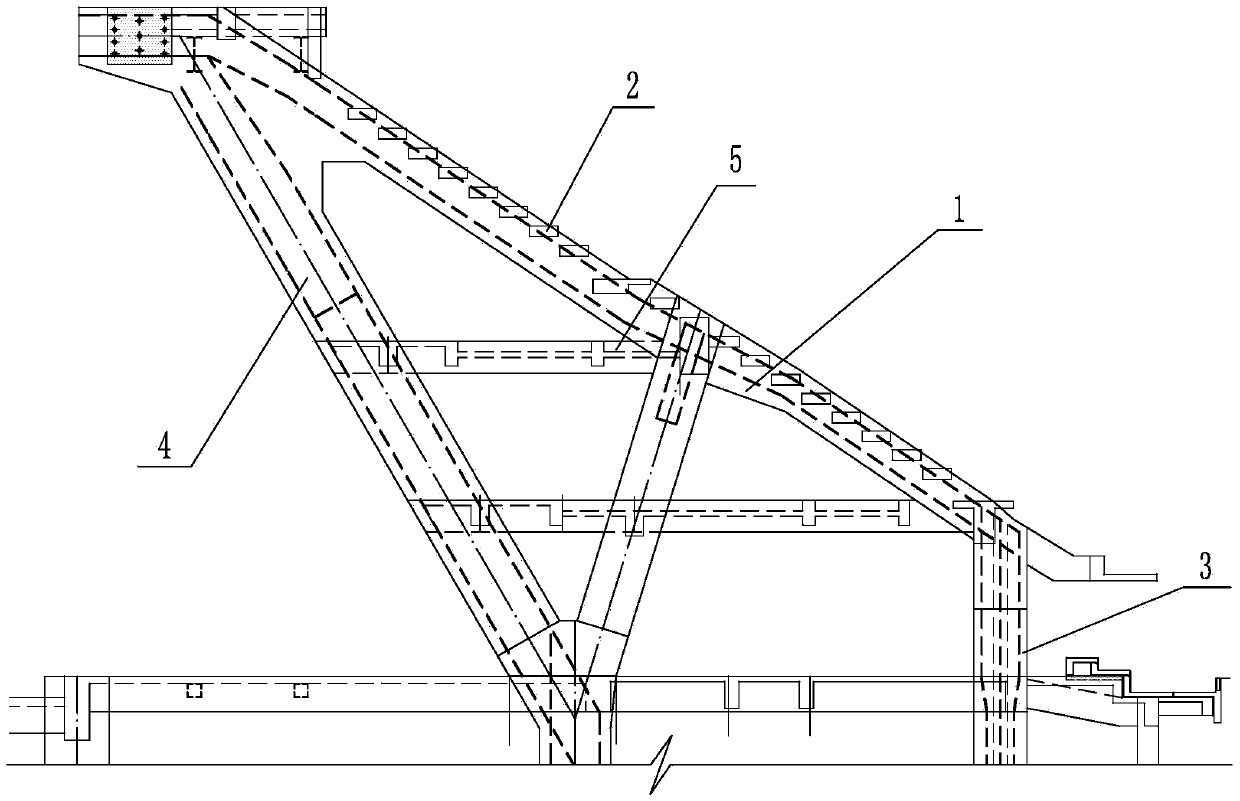 Oblique beam for grandstand of stadium and construction process for oblique beam