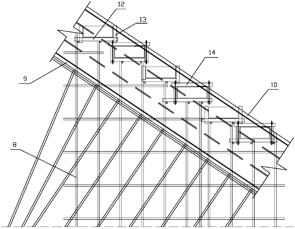 Oblique beam for grandstand of stadium and construction process for oblique beam