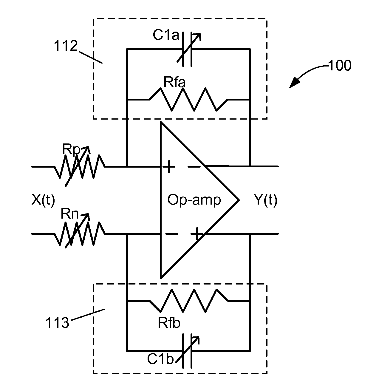 Area-optimized analog filter with bandwidth control by a quantized scaling function