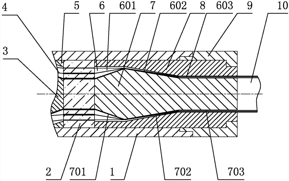 Forming die of continuous fiber-reinforced thermoplastic plastic pipe and forming method of forming die
