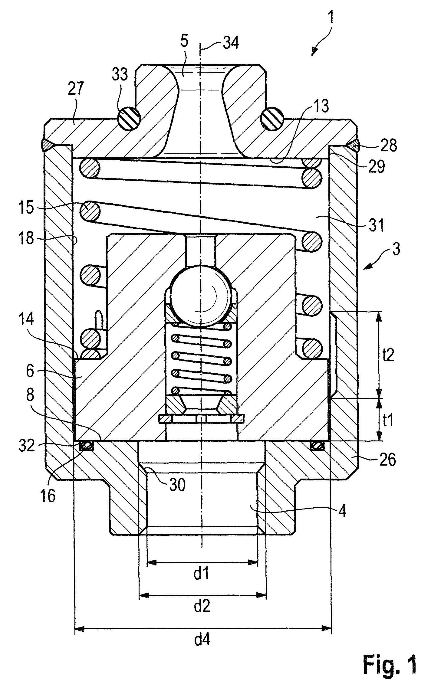 Residual pressure holding valve and suspension strut