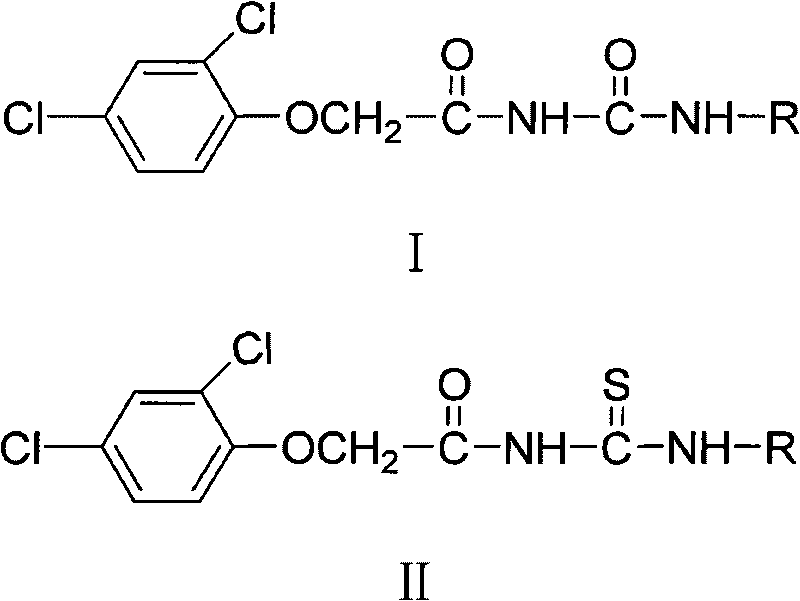 N-2, 4-dichlorophenoxy acetyl (sulfur) carbamide weedicide and preparation method thereof