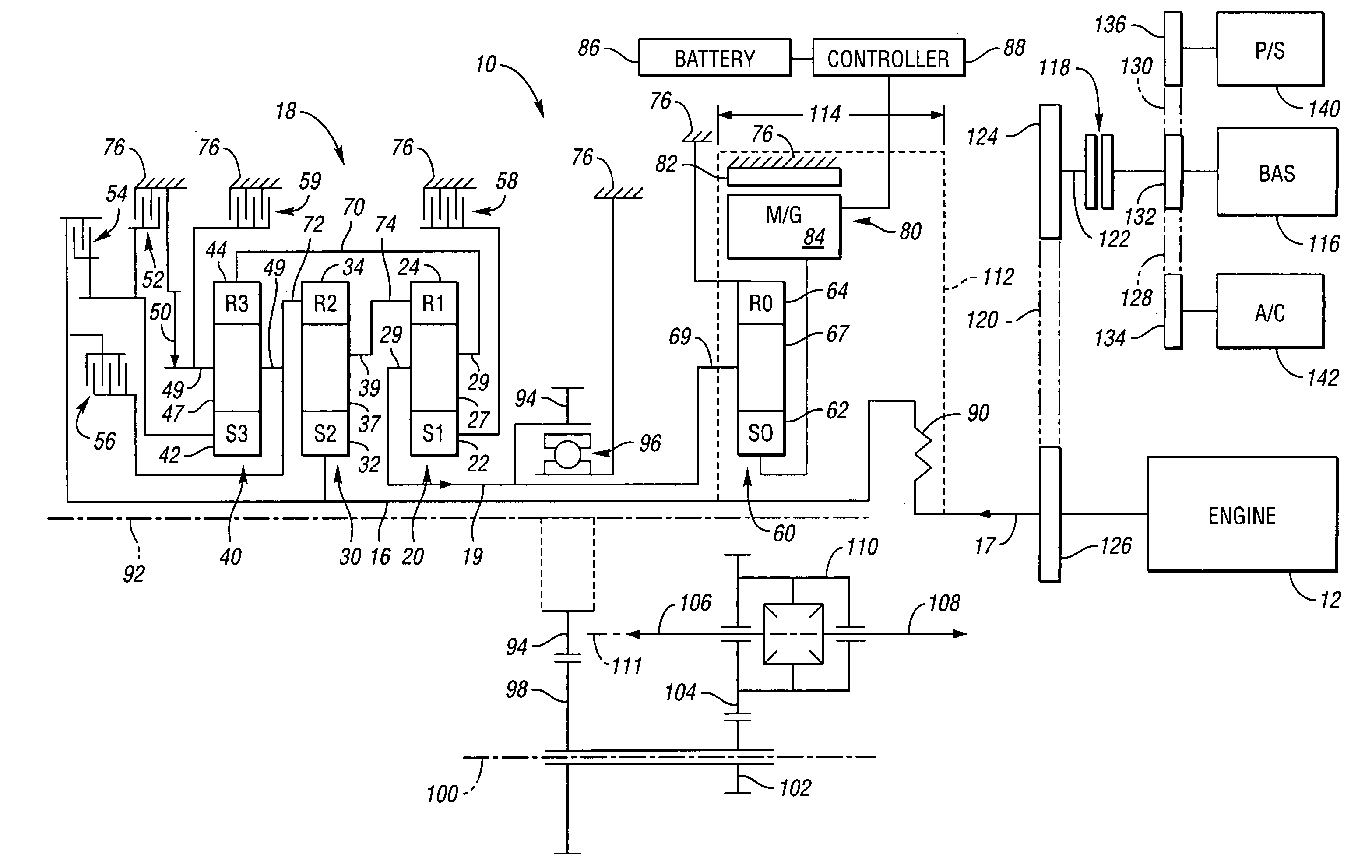 Electro-mechanical transmission with six speed ratios and a method of redesigning a transmission