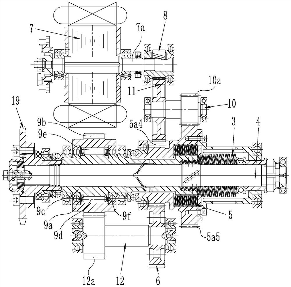 Four-speed mid-mounted chain transmission electric drive adaptive transmission system