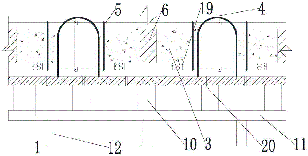 Construction method for slowly-bonded hollow prestressing floor slab through large-span ultra-thick cast-in-place post-tensioning method