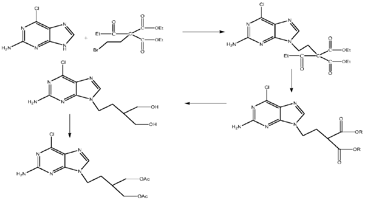 A kind of preparation method of 2-amino-6-chloro-9-(4-acetoxy-3-acetoxymethylbutyl)purine