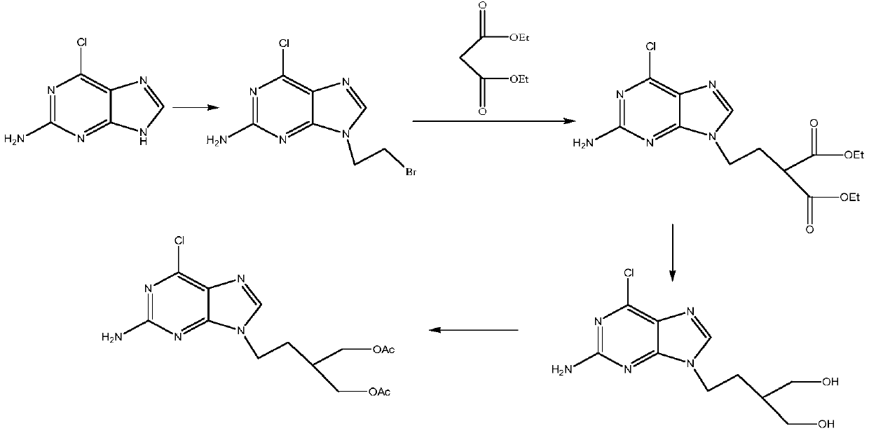 A kind of preparation method of 2-amino-6-chloro-9-(4-acetoxy-3-acetoxymethylbutyl)purine