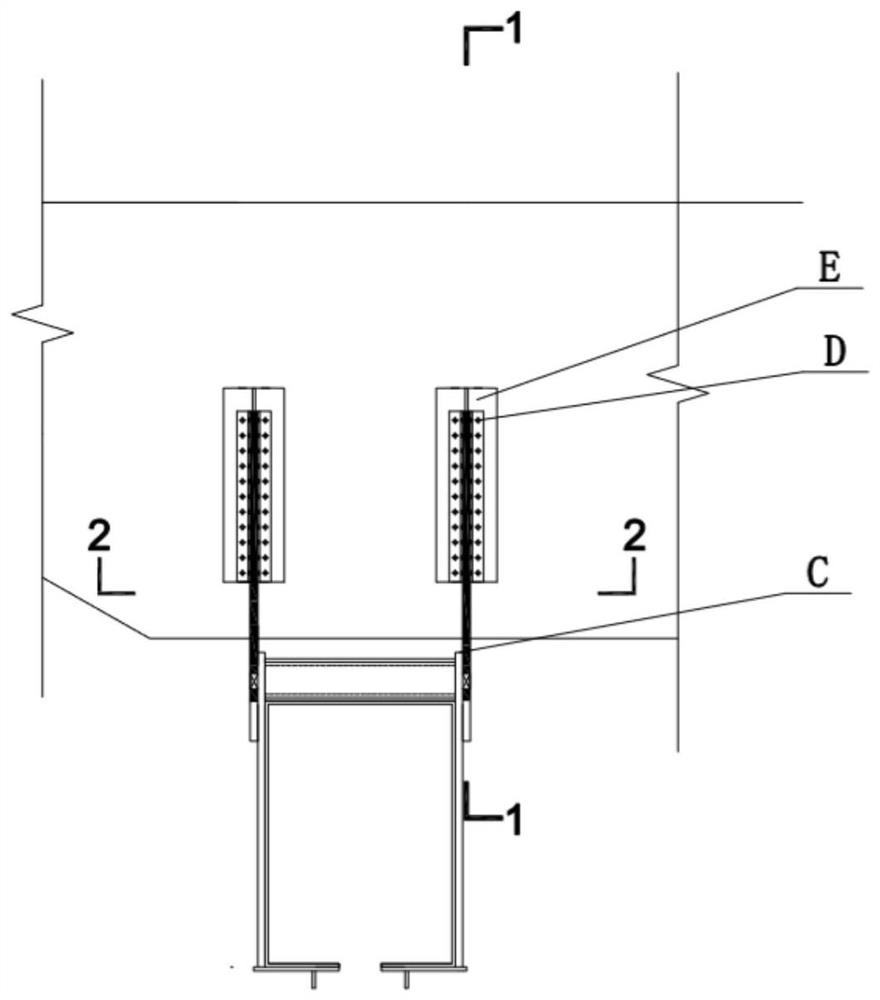 A connection structure between a suspended monorail and a road bridge cover beam