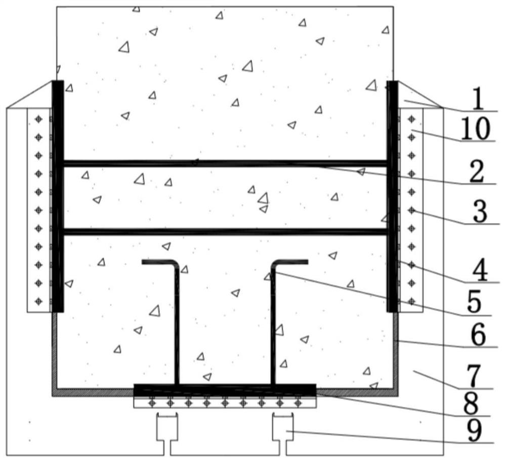 A connection structure between a suspended monorail and a road bridge cover beam