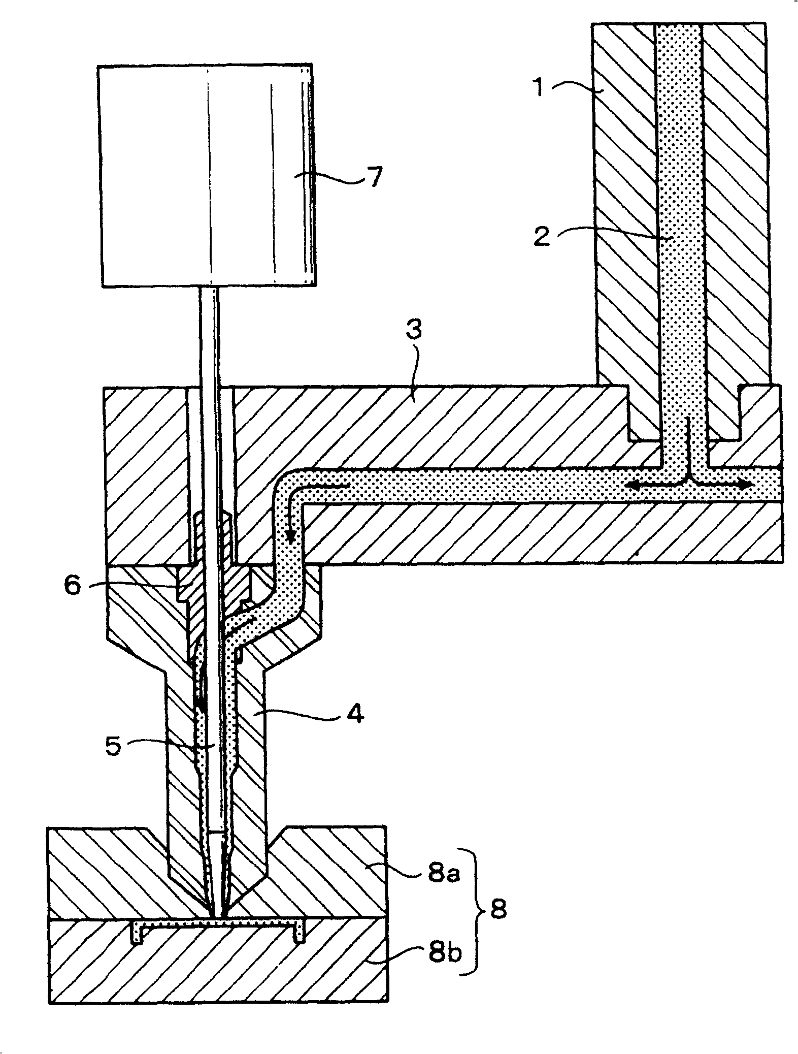 Injection molding device and member used thereof and surface treatment method