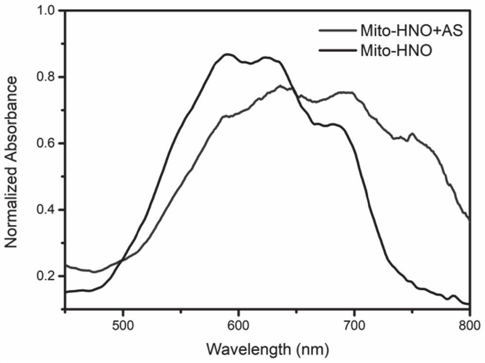 Fluorescent probe Mito-HNO, preparation method thereof and application of fluorescent probe Mito-HNO in detection of HNO in mitochondria