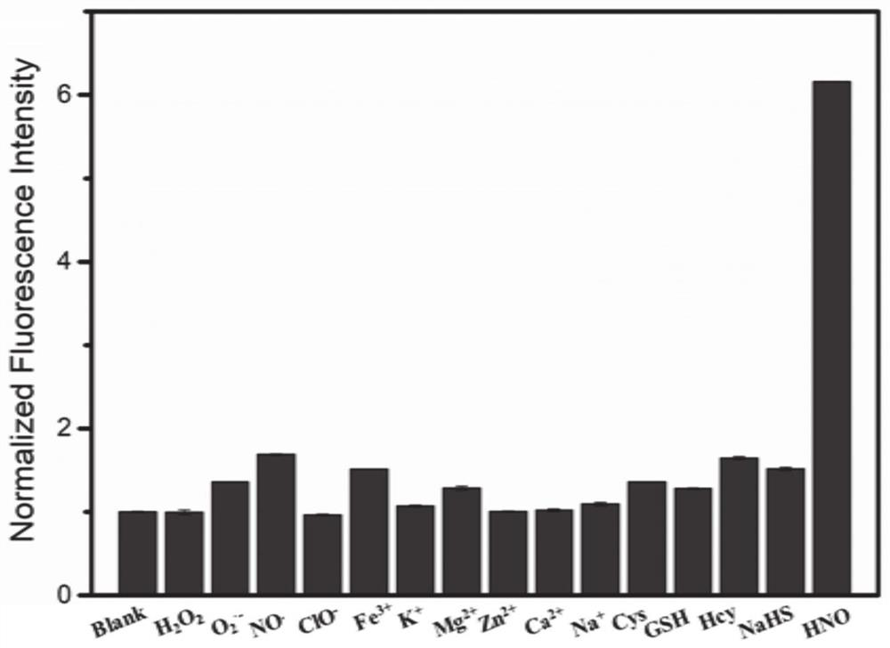 Fluorescent probe Mito-HNO, preparation method thereof and application of fluorescent probe Mito-HNO in detection of HNO in mitochondria