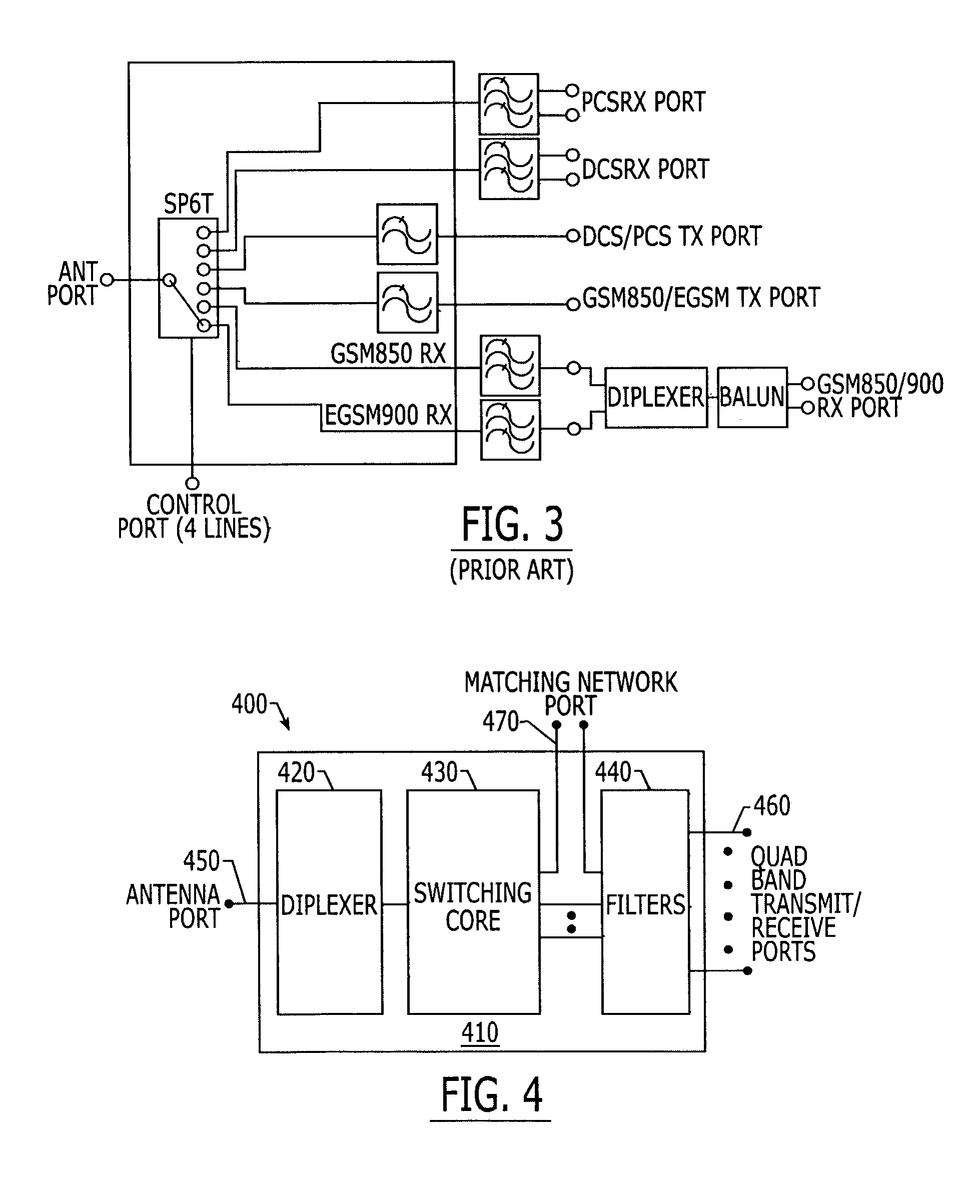 Quad band antenna interface modules including matching network ports