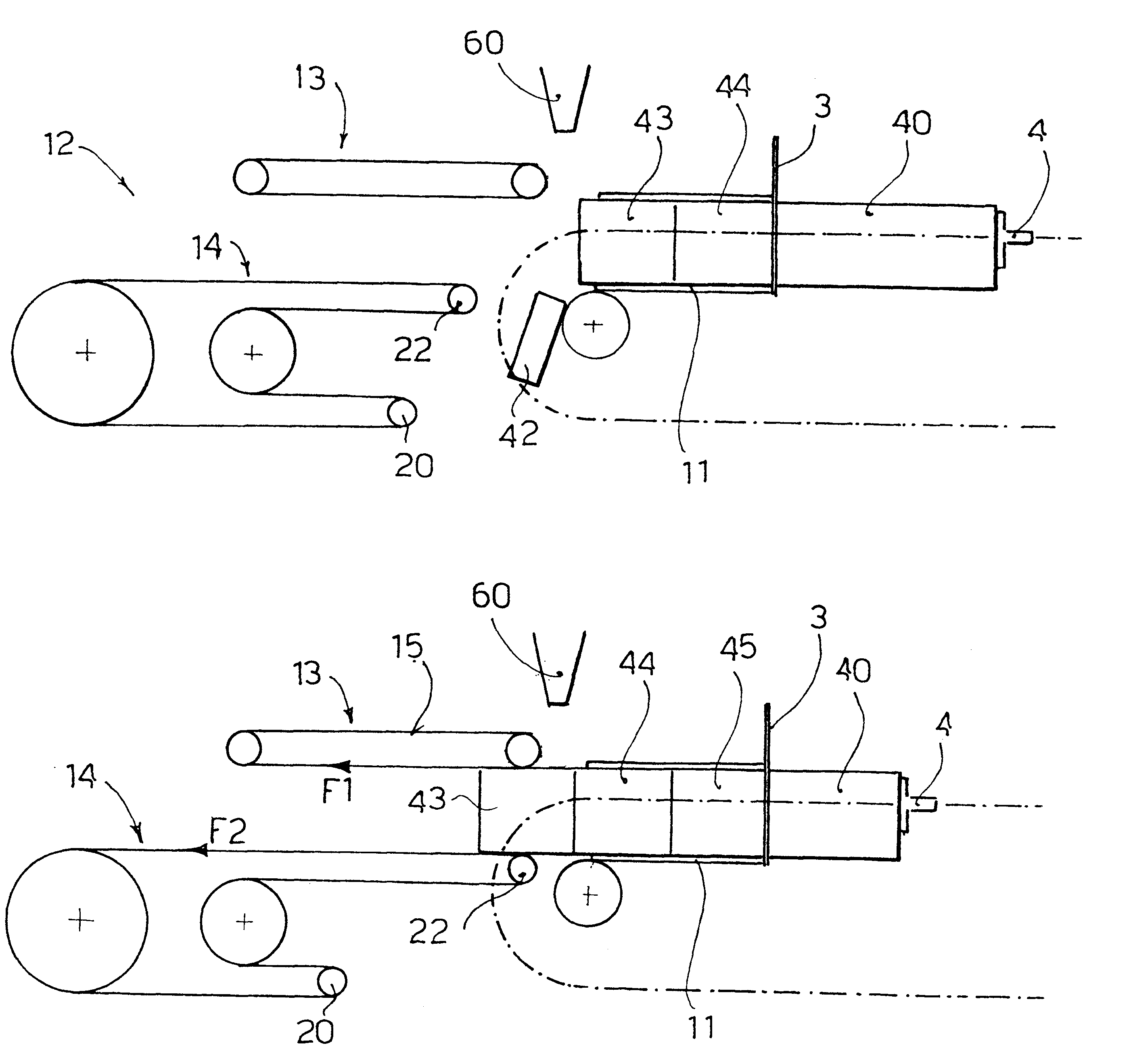Device for removal of trimmings in the production of rolls of web material