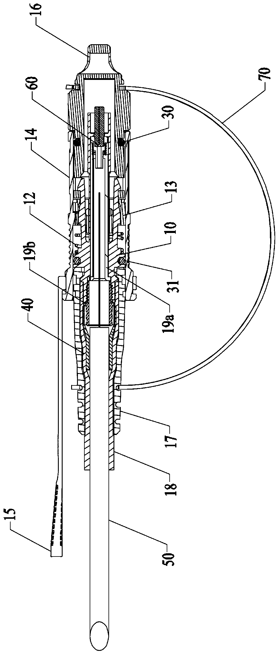 Connector and optical fiber connecting assembly