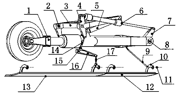 Linked landing gear cabin door folding and unfolding device