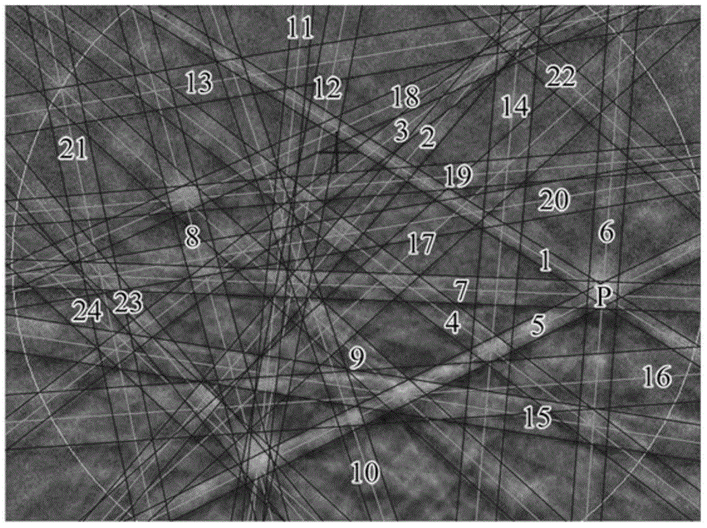 Method for determining two-dimensional geometry relationship of crystal reciprocal vector in EBSD pattern