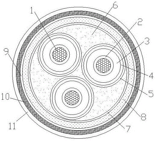 Medium-high-voltage mineral flame-retardant fireproof cable and production method thereof