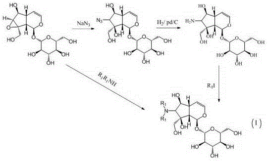 Catalpol derivative as well as preparation method and application thereof