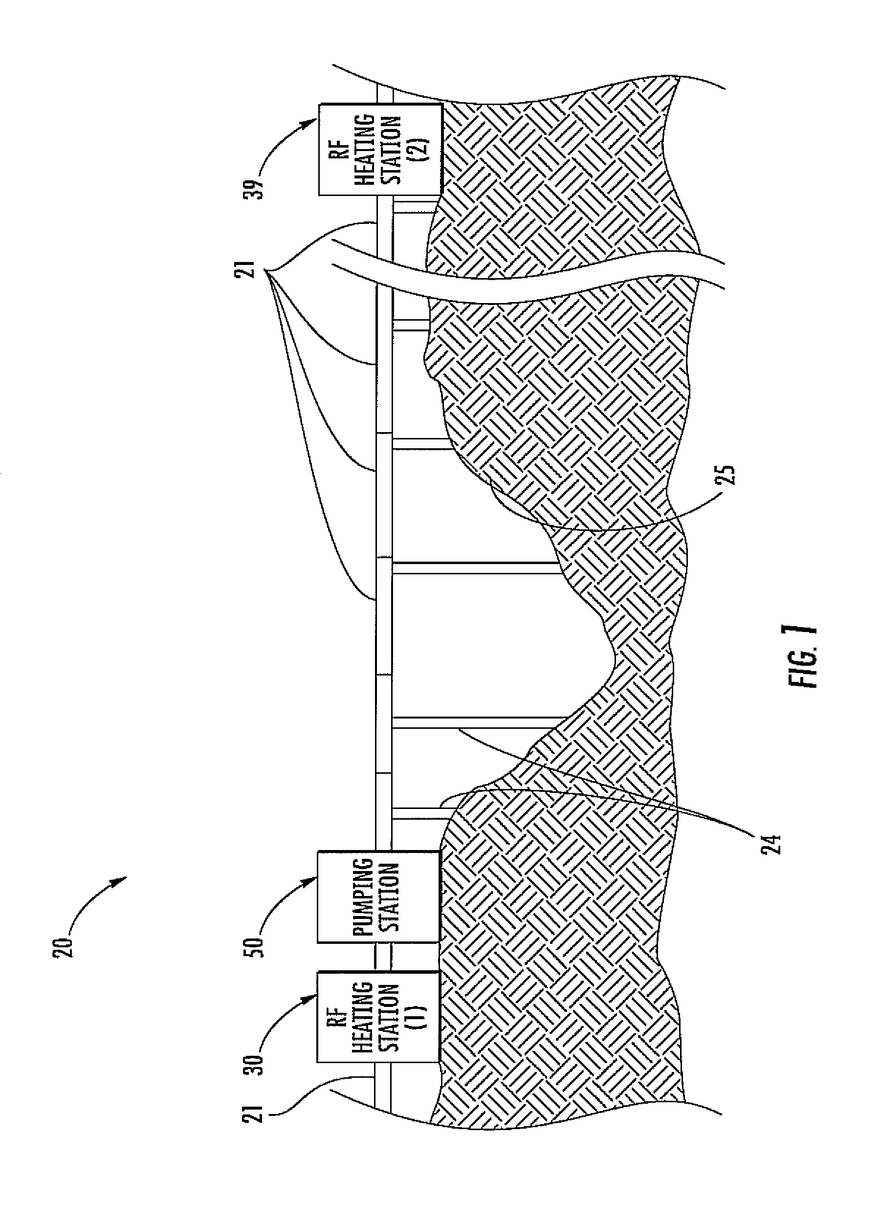 Hydrocarbon fluid pipeline including RF heating station and related methods