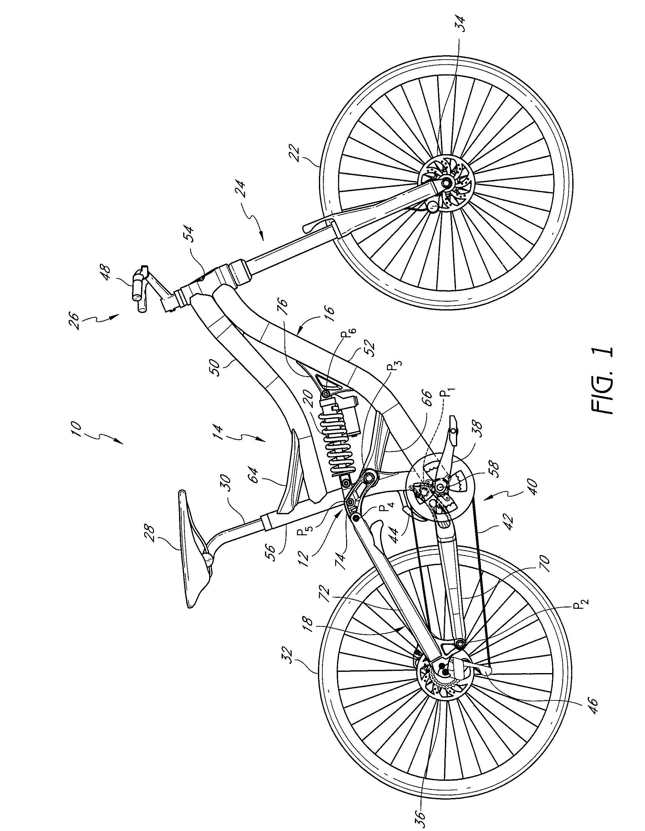 Bicycle frame with articulating linkage mounting arrangement