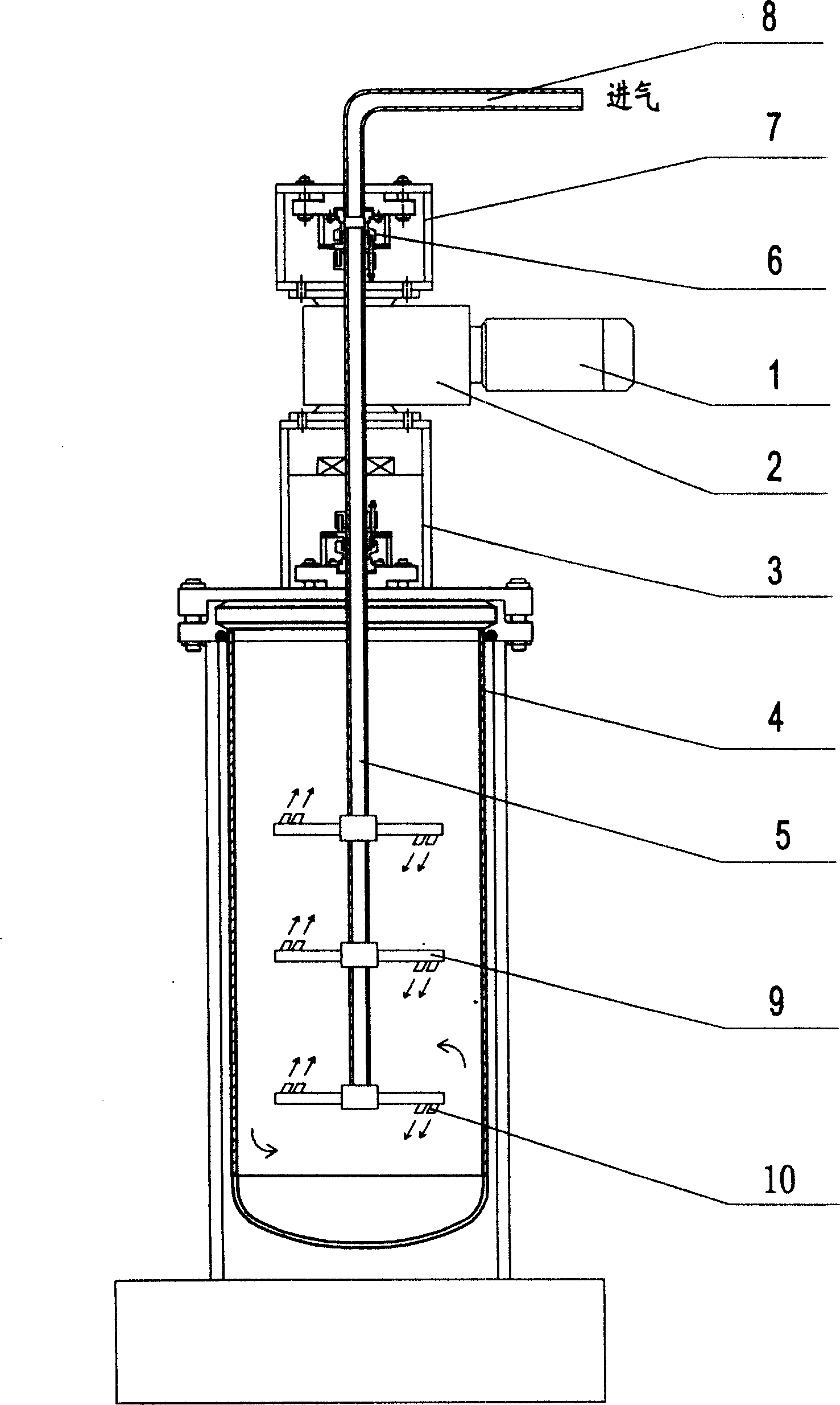 Axial center aeration and jet-booster type stirring fermenter