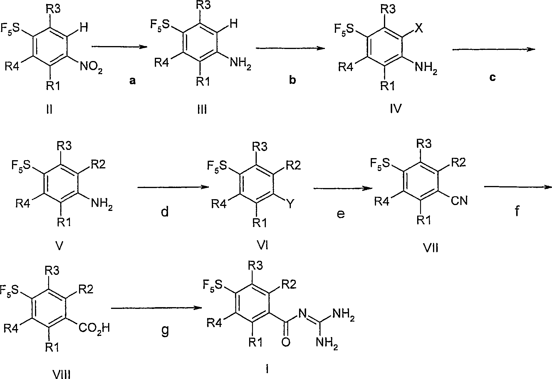 Method for producing 4-pentafluoride-sulfanyl-benzoylguanidines