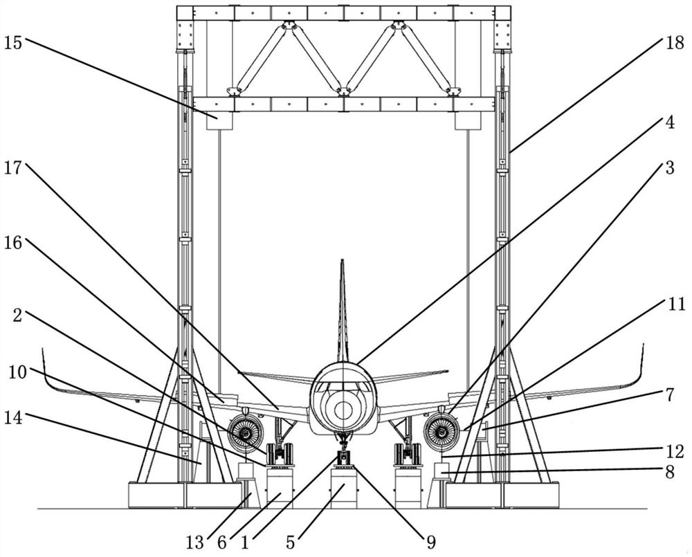 Aircraft vibration comfort test device and test method in full-aircraft state