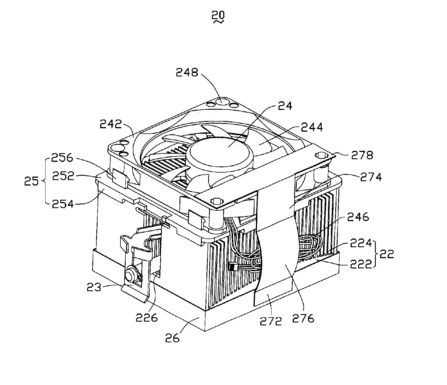 Heat dissipation device having power wires fixture