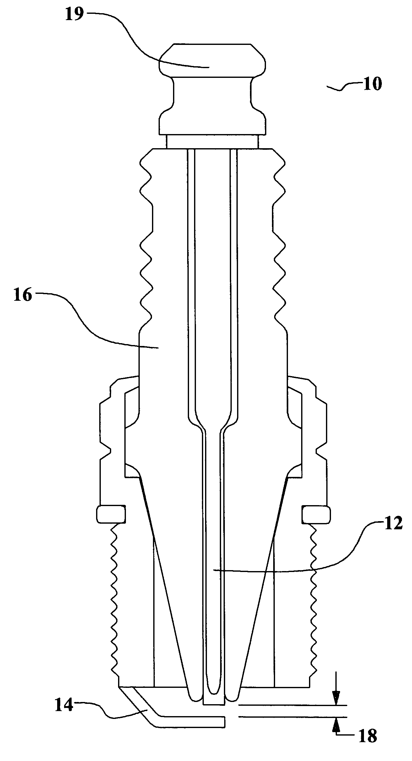 Low cost spark plug manufactured from conductive loaded resin-based materials