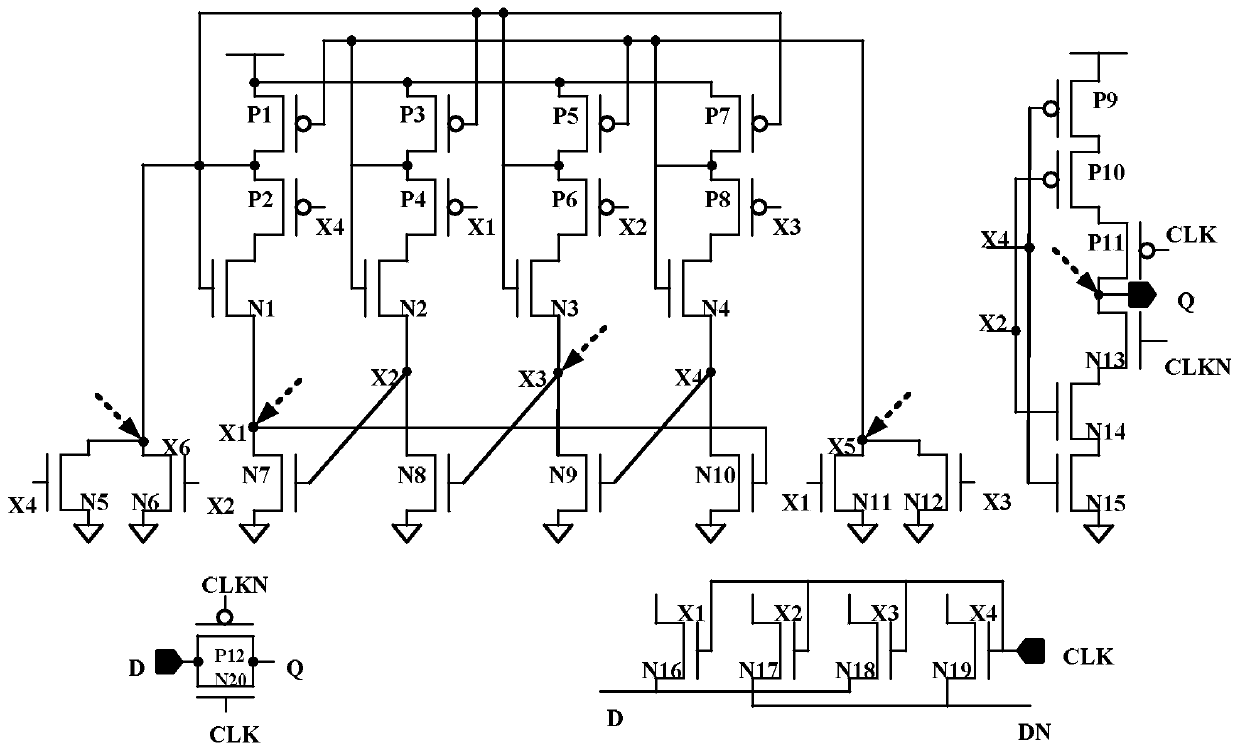 Dual-node-upset-resistant D latch applied to high-frequency circuit