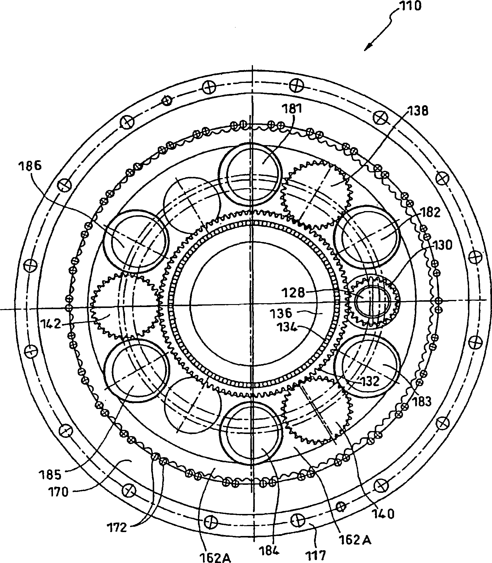 Swinging inner-connected meshed planetary gear structure
