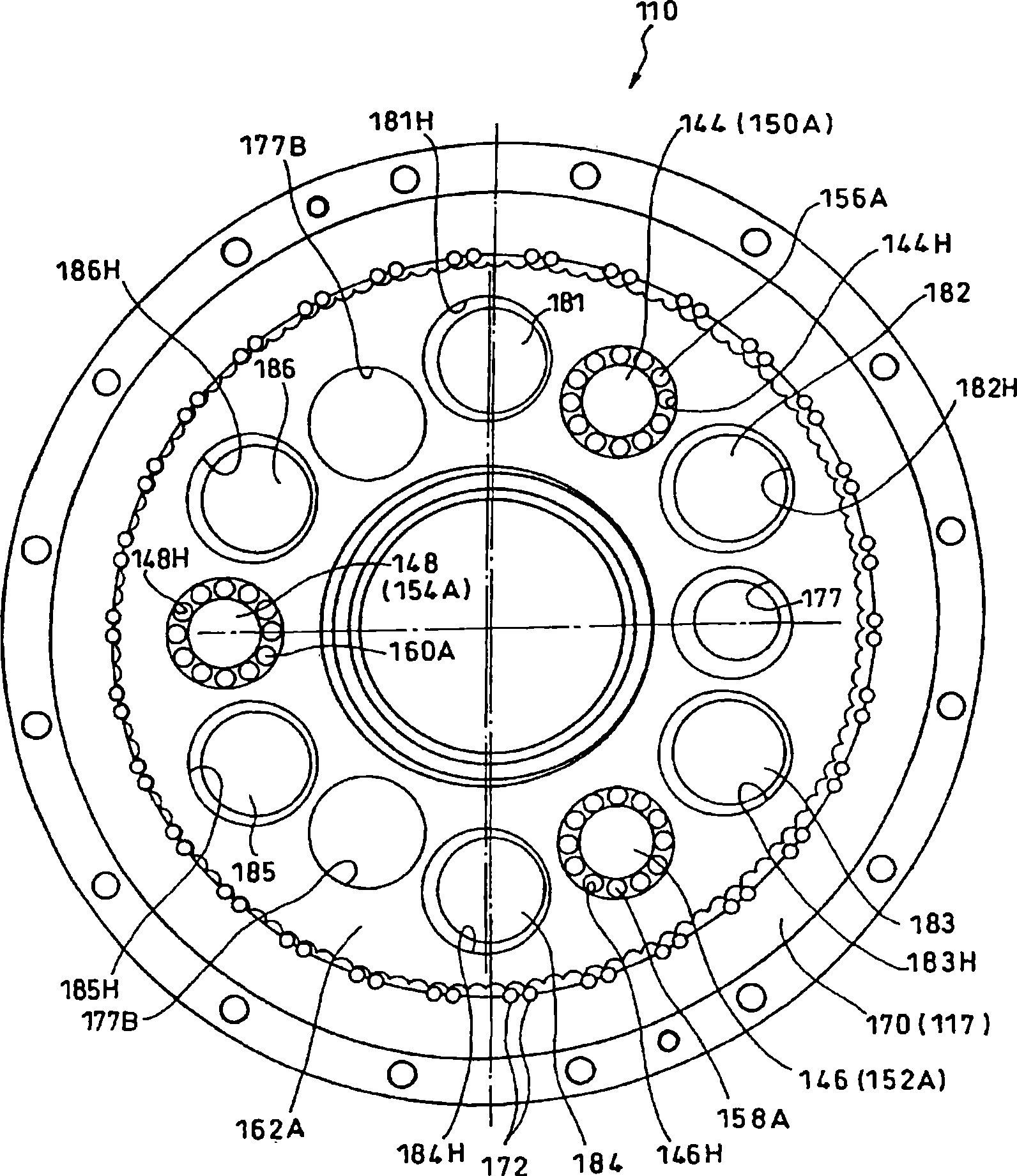 Swinging inner-connected meshed planetary gear structure