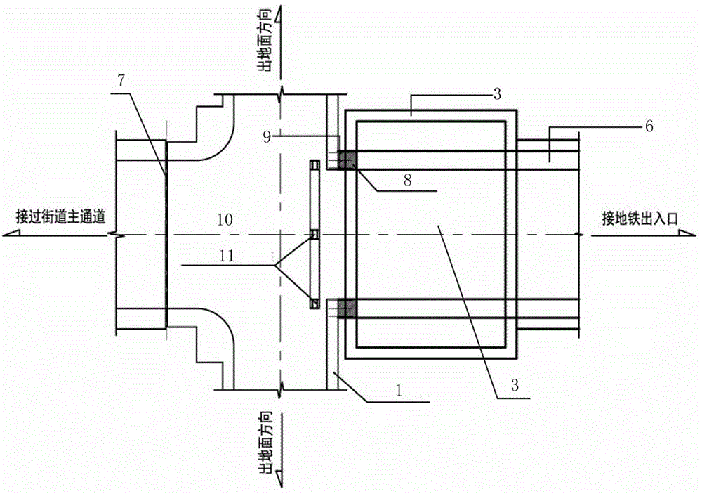 Connection design and construction method for newly-built subway entrance and exit and existing fabricated street underpass