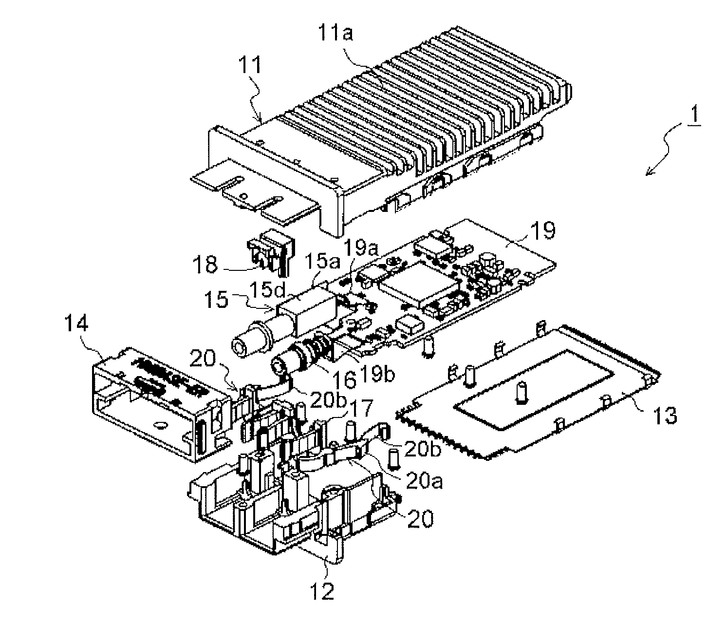 Optical transceiver with an optical sub-assembly supporter by a holder and a cover