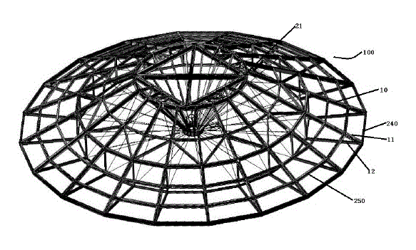 Space truss platform for round building construction and construction method using same