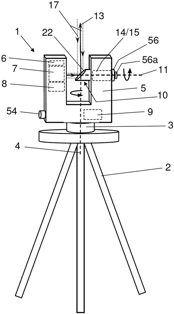 Surveying device having a rotation mirror for optically scanning an environment